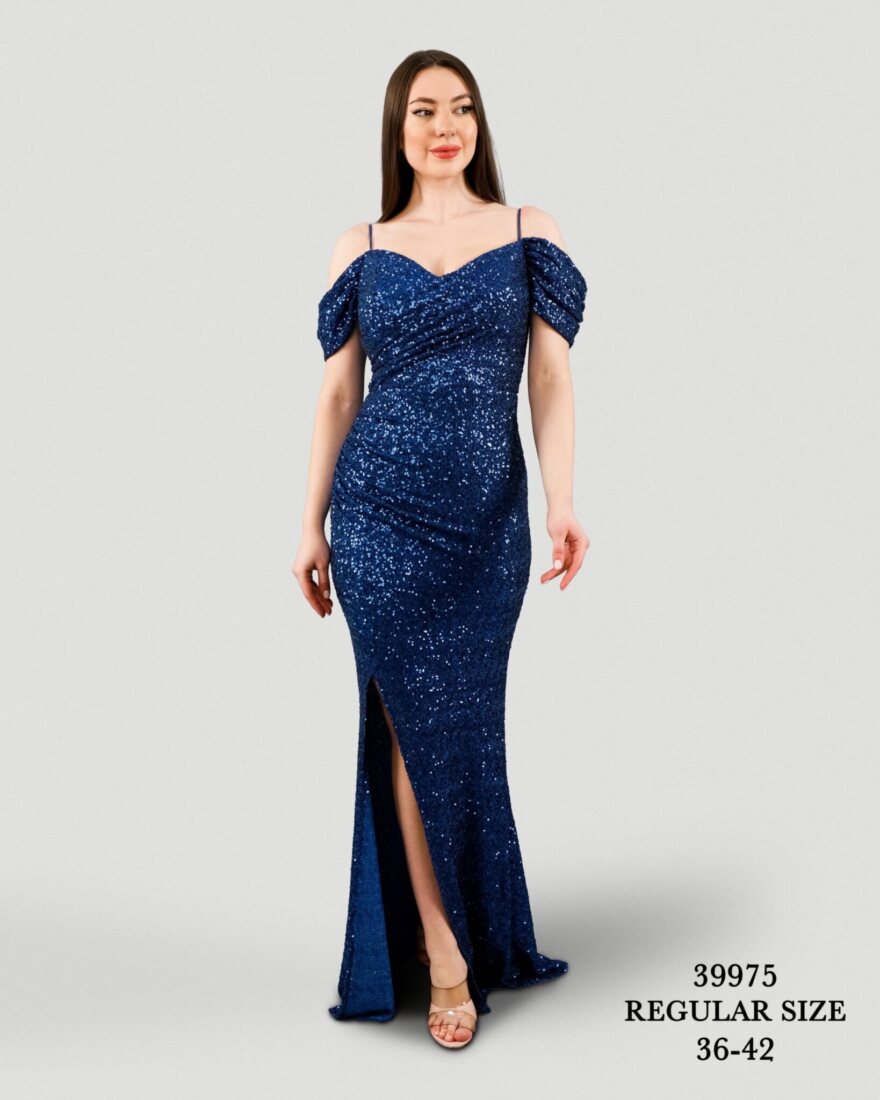 Μακρύ Μπλε Βραδινό Φόρεμα με Παγιέτες – Off The Shoulder 39975 Μακρύ Μπλε Βραδινό Φόρεμα με Παγιέτες - Off The Shoulder 39975