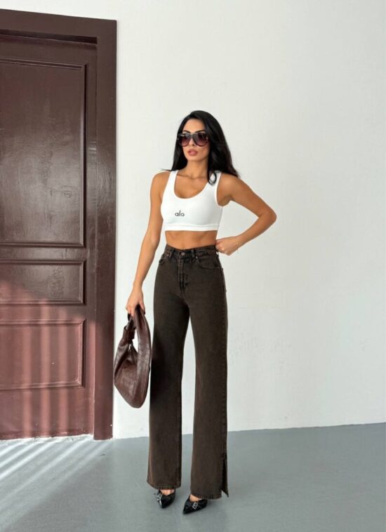 Γυναικείο Ψηλόμεσο Τζιν Παντελόνι Wide-Leg Καφέ | Split Hem 2609 5 Γυναικείο Ψηλόμεσο Τζιν Παντελόνι Wide-Leg Καφέ | Split Hem 2609 Σε εκπληκτικές τιμές Μόνο στο FMBoutique 5